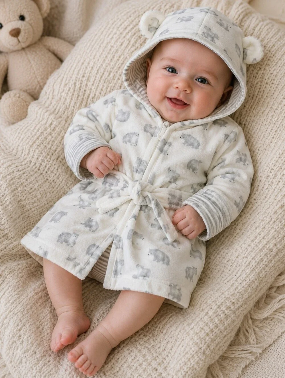 Carter's Just One You Baby Polar Bear Hooded Robe White 0-9M NWT